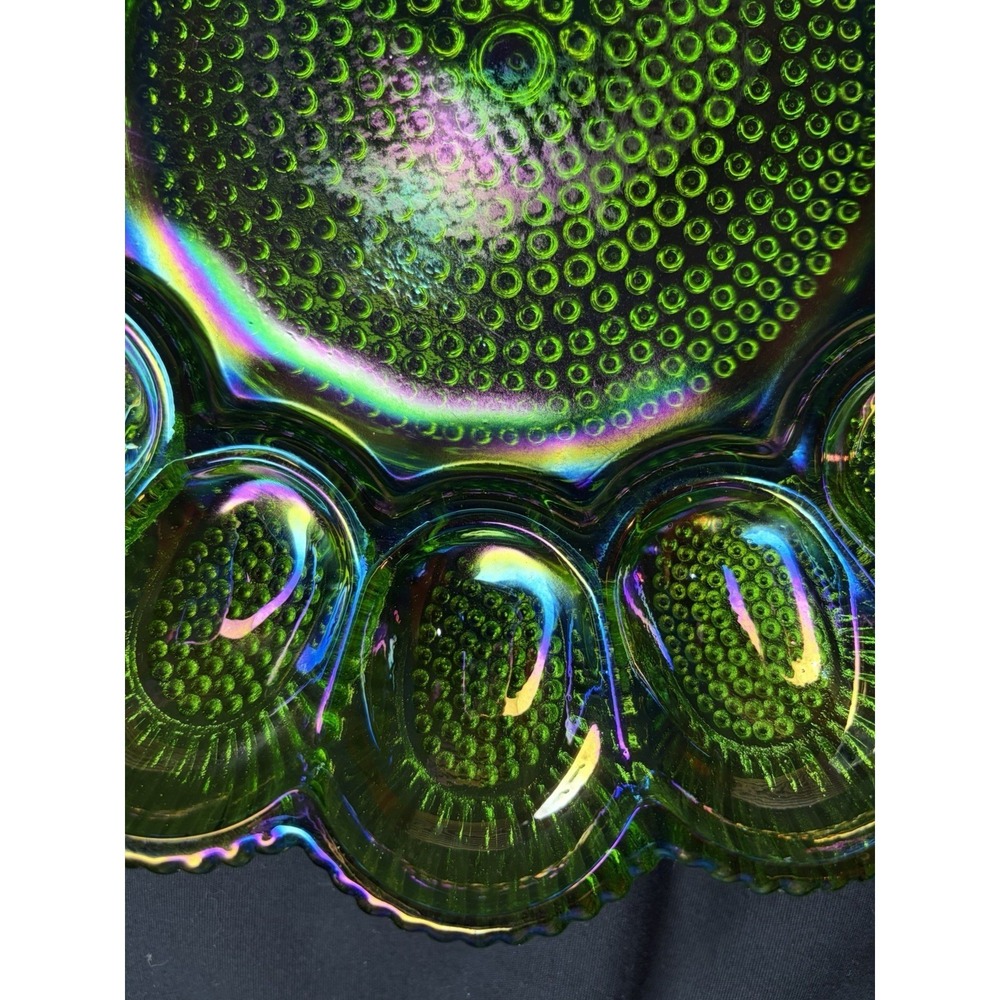 Vintage Indiana Glass Deviled Egg Plate Carnival Hobnail Lime Green 11" 1960s - Picture 5 of 16